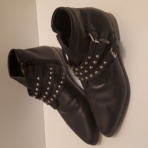 Asos Women's Black Studded Buckle Zip Ankle Bootie